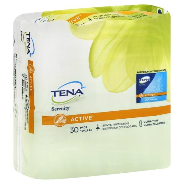 slide 1 of 1, Tena Serenity Active Ultra Thin Pads, 30 ct
