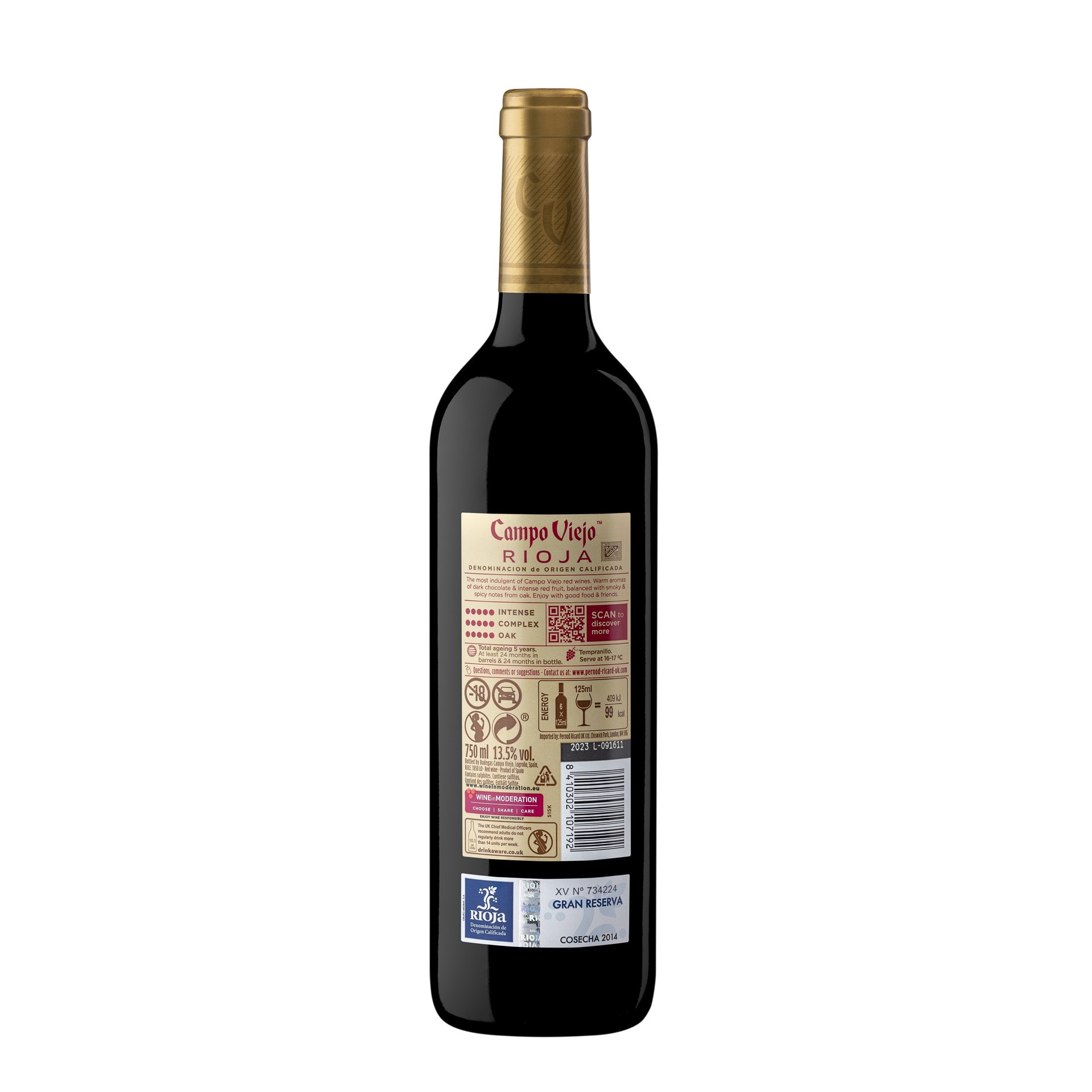 slide 5 of 6, Campo Viejo Gran Reserva Red Wine, 750 mL Bottle, 13.5% ABV, 750 ml