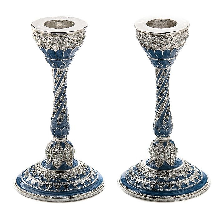 slide 1 of 1, Capri Blue Jeweled Enamel Candlesticks, 2 ct