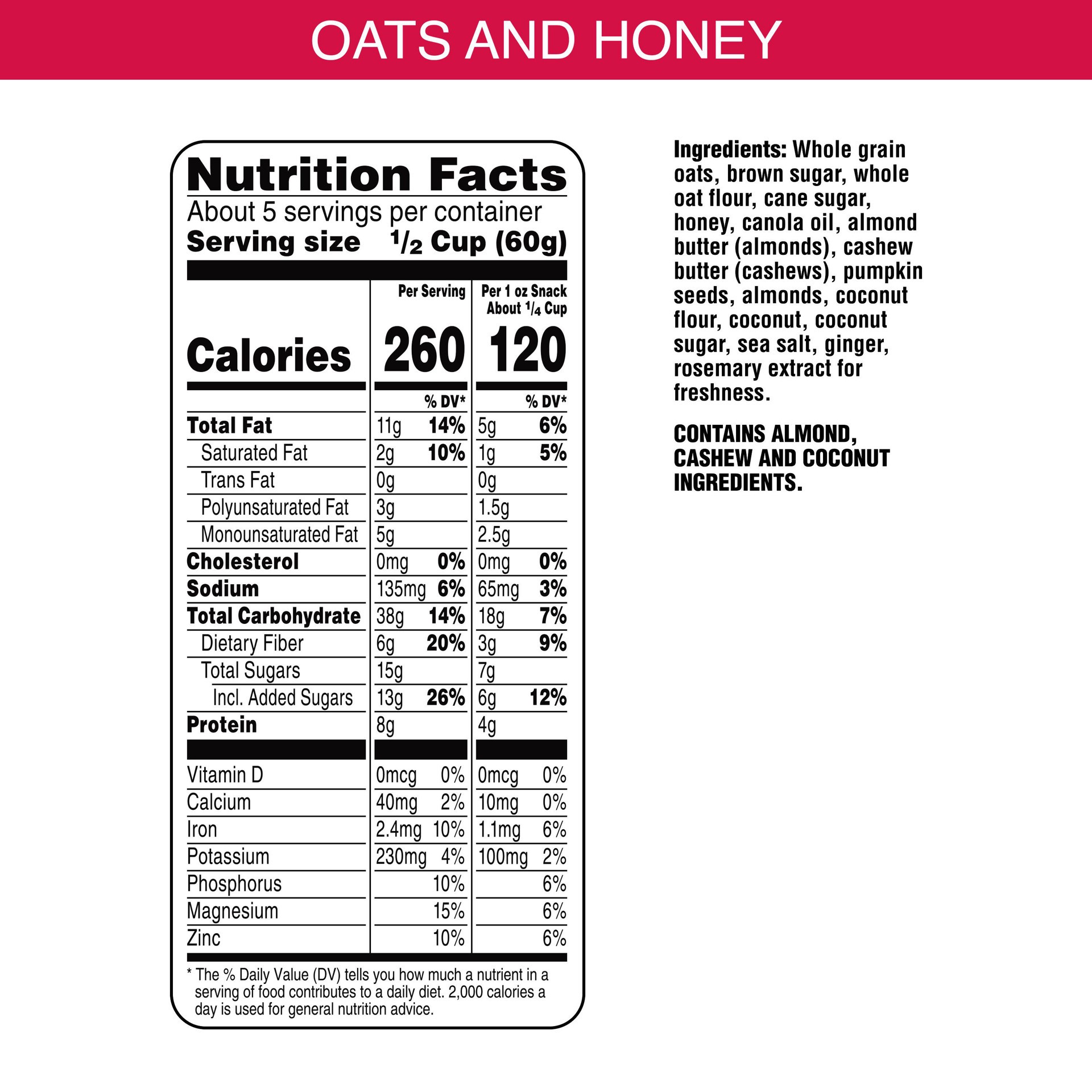 slide 3 of 5, Bear Naked Granola Cereal, Whole Grain Granola, Breakfast Snacks, Oats and Honey, 11oz Bag, 1 Bag, 11 oz