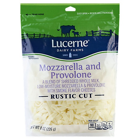 slide 1 of 1, Lucerne Mozzarella Provolon Cheese Shred, 8 oz