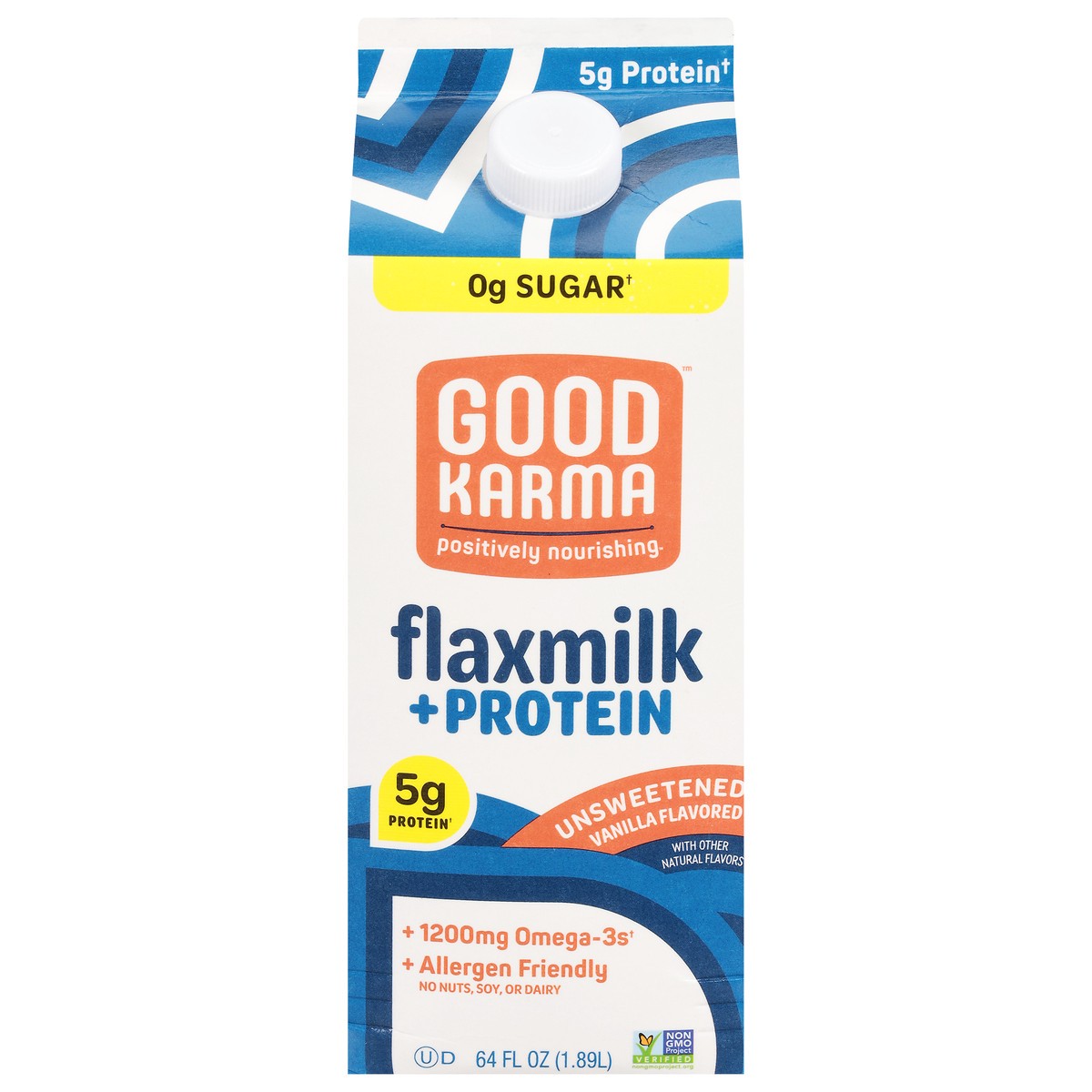 slide 1 of 1, Good Karma Unsweetened Vanilla Flavored Flaxmilk + Protein 64 fl oz, 64 fl oz