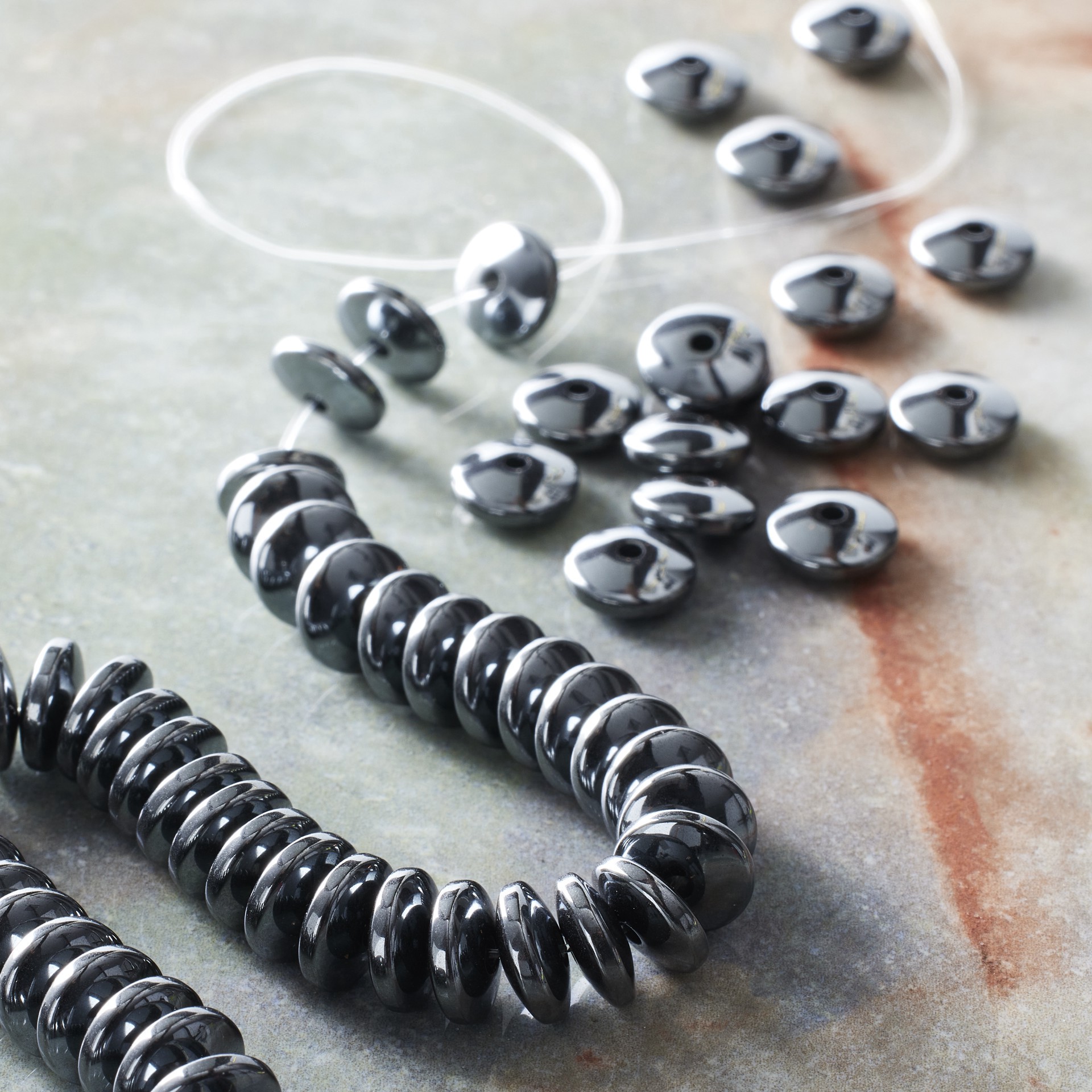 slide 2 of 3, Rondelle Hematite Stone Beads, 8mm By Bead Landing, 8mm