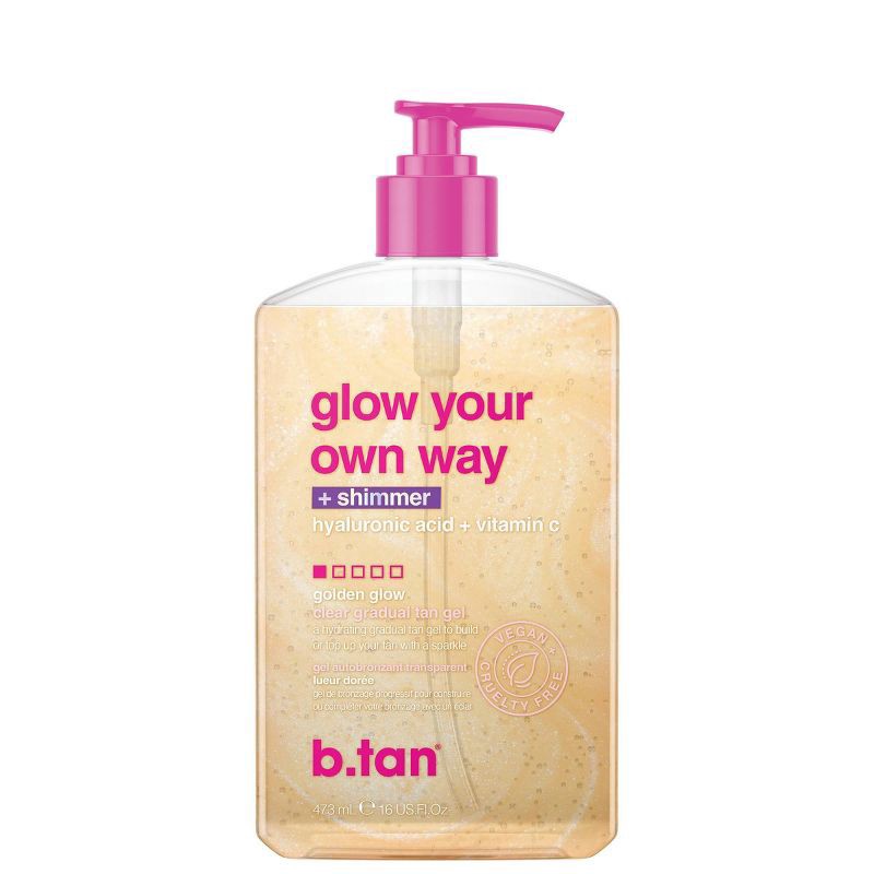 slide 1 of 5, b.tan + Shimmer Golden Glow Clear Gradual Tan Gel 16 fl oz, 16 fl oz