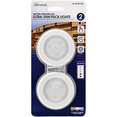 slide 1 of 1, Westek LED Battery Operated Ultra Thin Puck Lights, 2 ct
