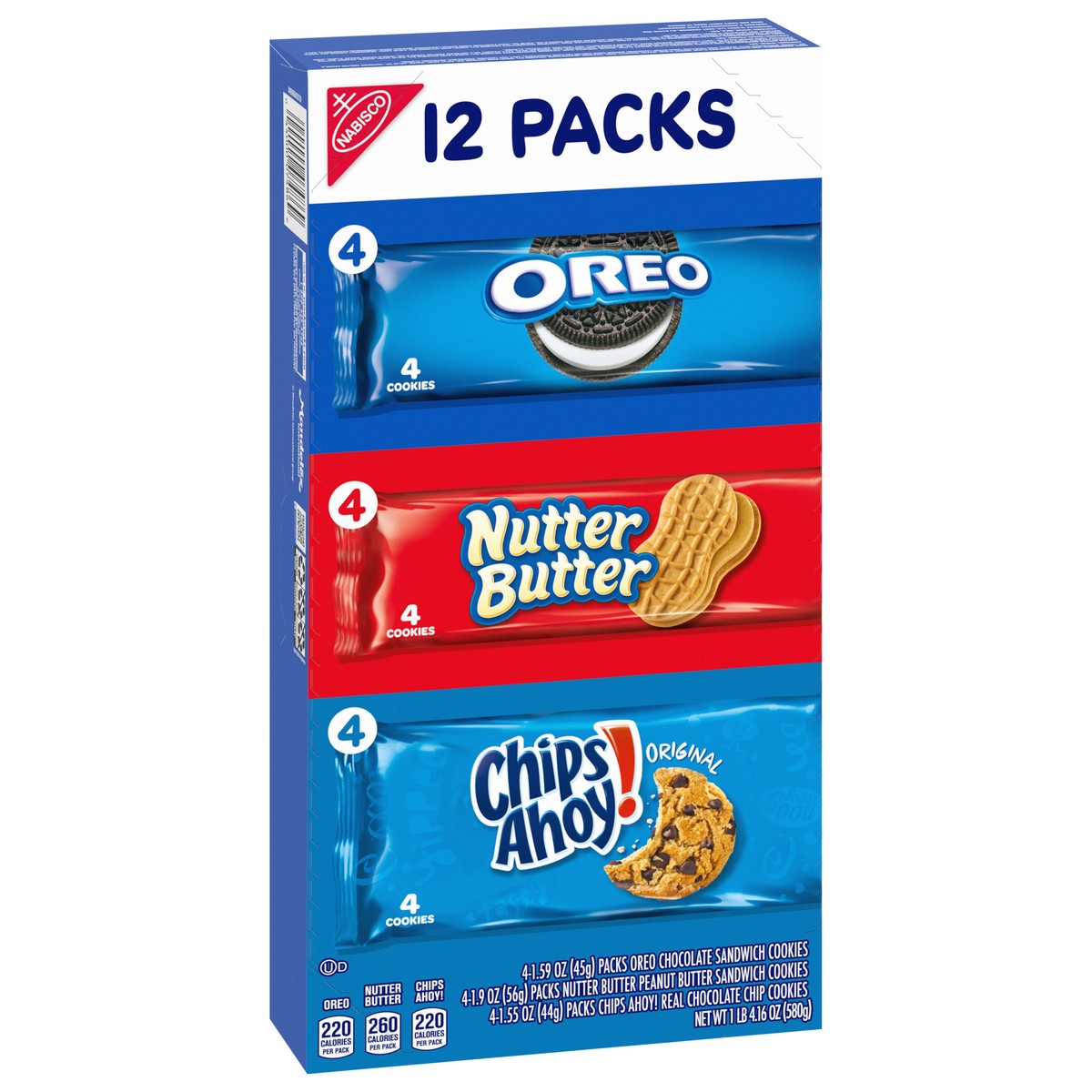 slide 4 of 9, Nabisco Cookie Variety Pack, OREO, Nutter Butter, CHIPS AHOY!, 12 Snack Packs (4 Cookies Per Pack), 20.16 oz