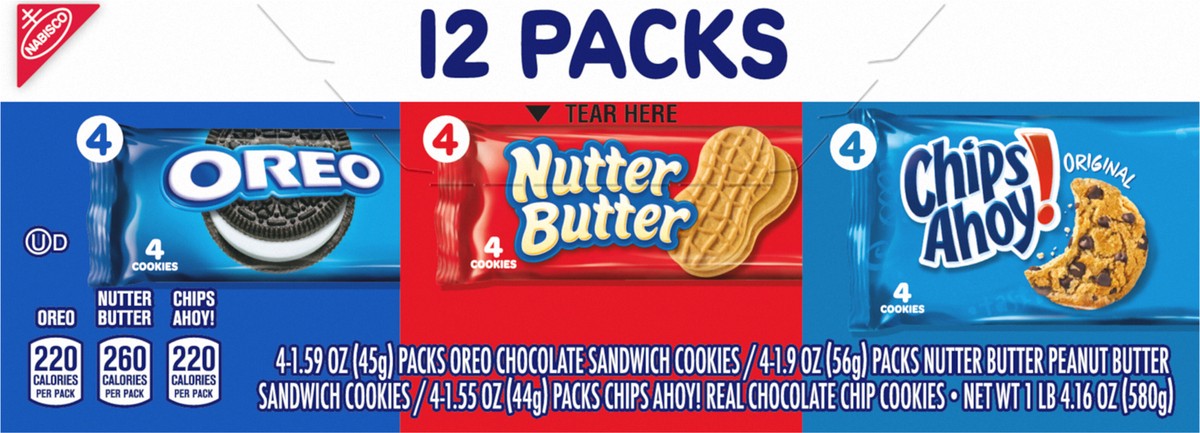slide 4 of 9, Chips Ahoy!/Nutter Butter/Oreo Nabisco Cookie Variety Pack, OREO, Nutter Butter, CHIPS AHOY!, 12 Snack Packs (4 Cookies Per Pack), 20.16 oz