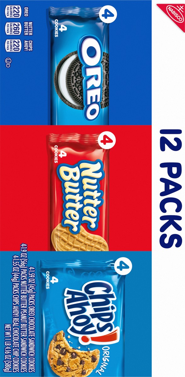 slide 7 of 9, Nabisco Cookie Variety Pack, OREO, Nutter Butter, CHIPS AHOY!, 12 Snack Packs (4 Cookies Per Pack), 20.16 oz