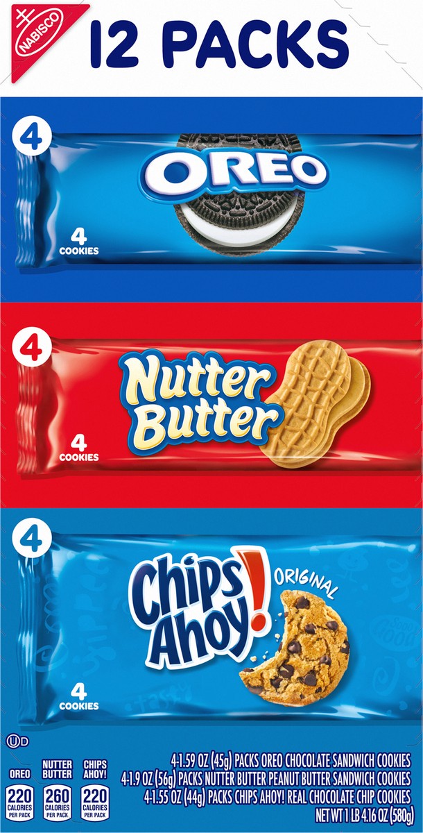 slide 2 of 9, Nabisco Cookie Variety Pack, OREO, Nutter Butter, CHIPS AHOY!, 12 Snack Packs (4 Cookies Per Pack), 20.16 oz