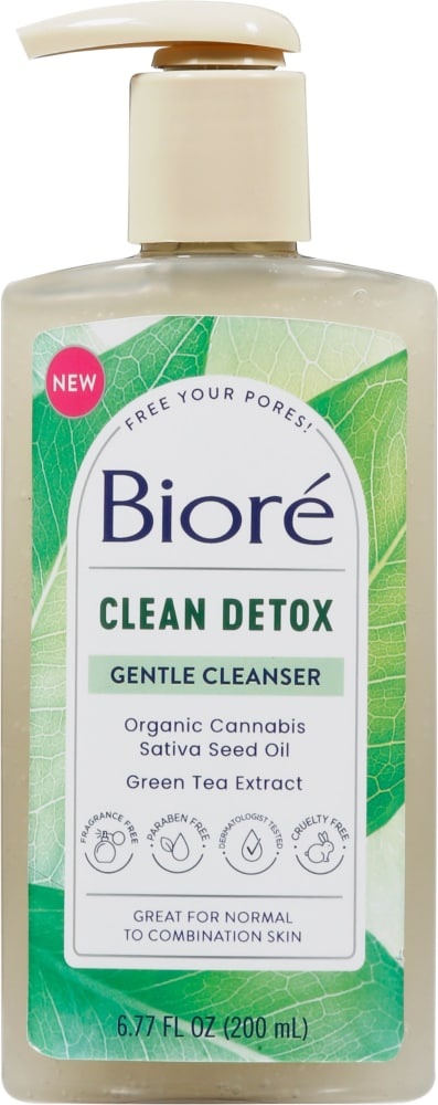slide 1 of 5, Biore Clean Detox Gentle Cleanser, 6.77 fl oz