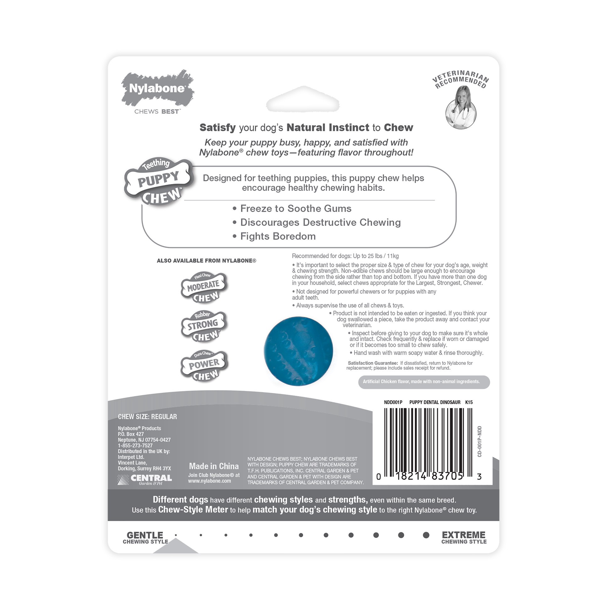 slide 10 of 10, Nylabone Puppy Dental Dinosaur Chew Toy for Teething Puppies Chicken Dino Small/Regular - Up to 25 Ibs.(1 Count), 1 ct