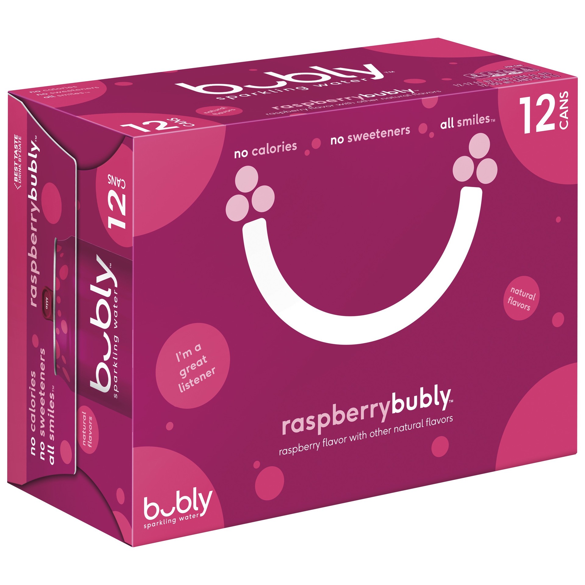 slide 2 of 3, bubly Sparkling Water Raspberry - 12 ct, 12 ct