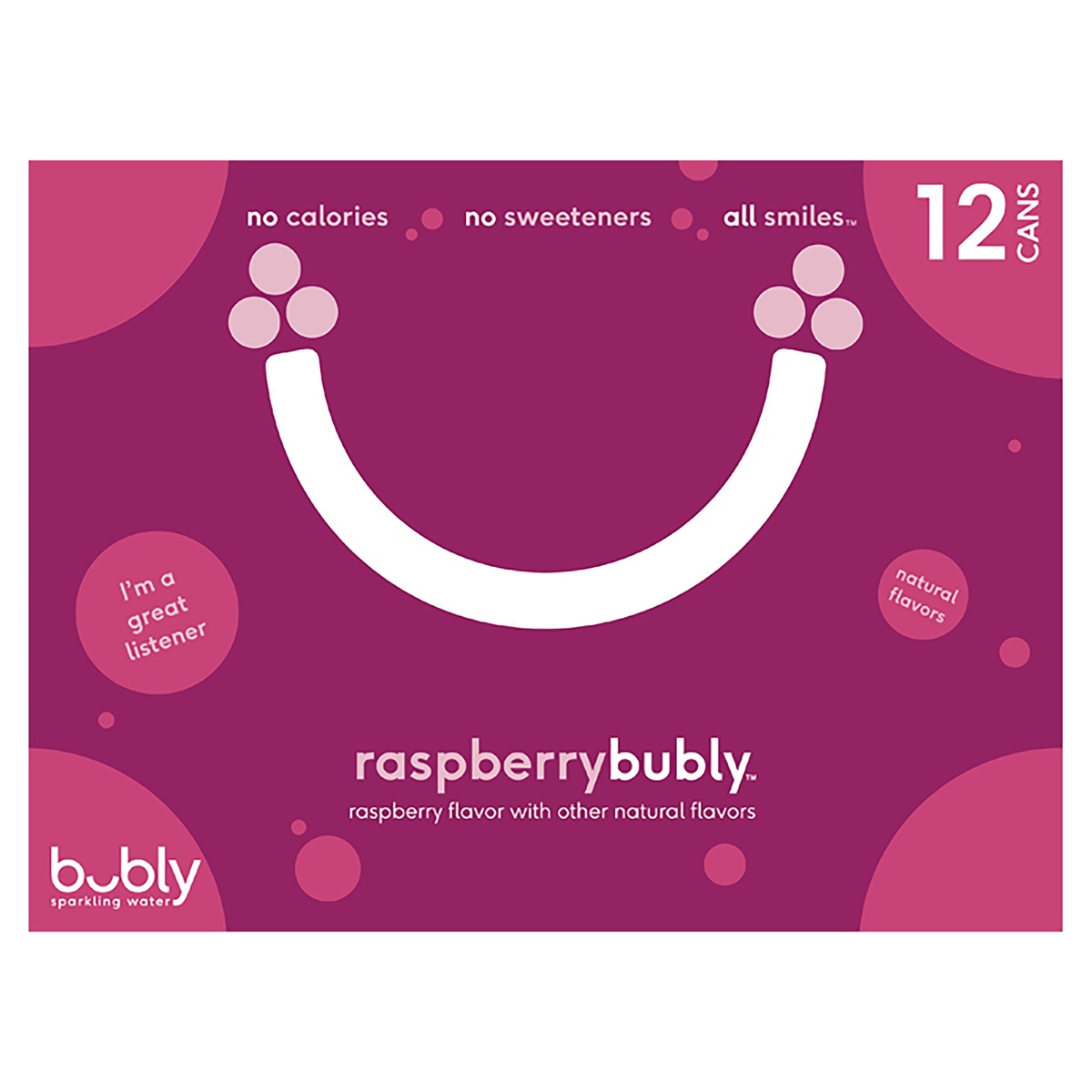 slide 1 of 1, Bubly Sparkling Water Raspberry 12 Fl Oz 12 Count Cans, 12 ct