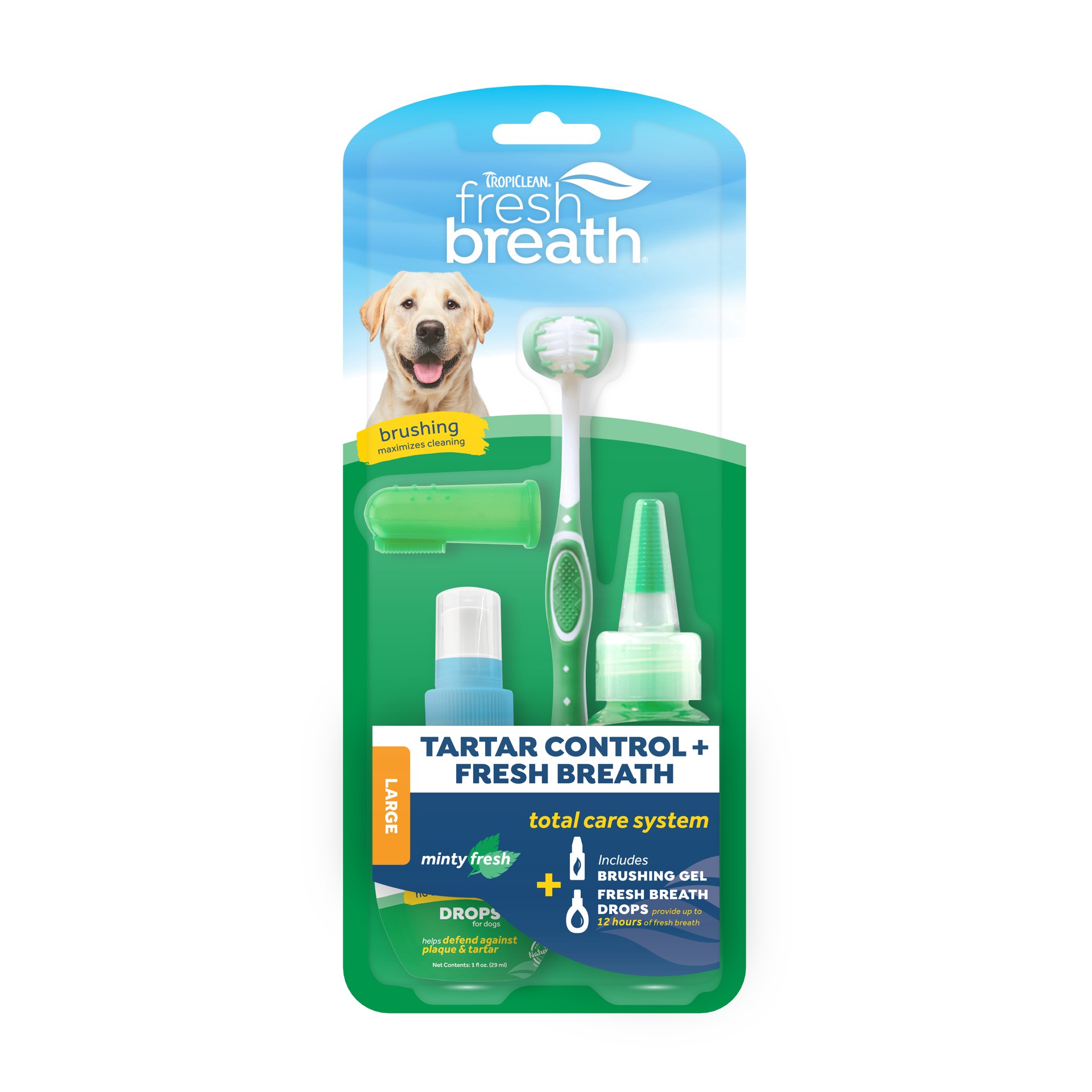 slide 1 of 10, TropiClean Sunsetting - TropiClean Fresh Breath Tartar Control + Fresh Breath Kit for Large Dogs (2 oz Gel & Water Additive Concentrate), 1 ct