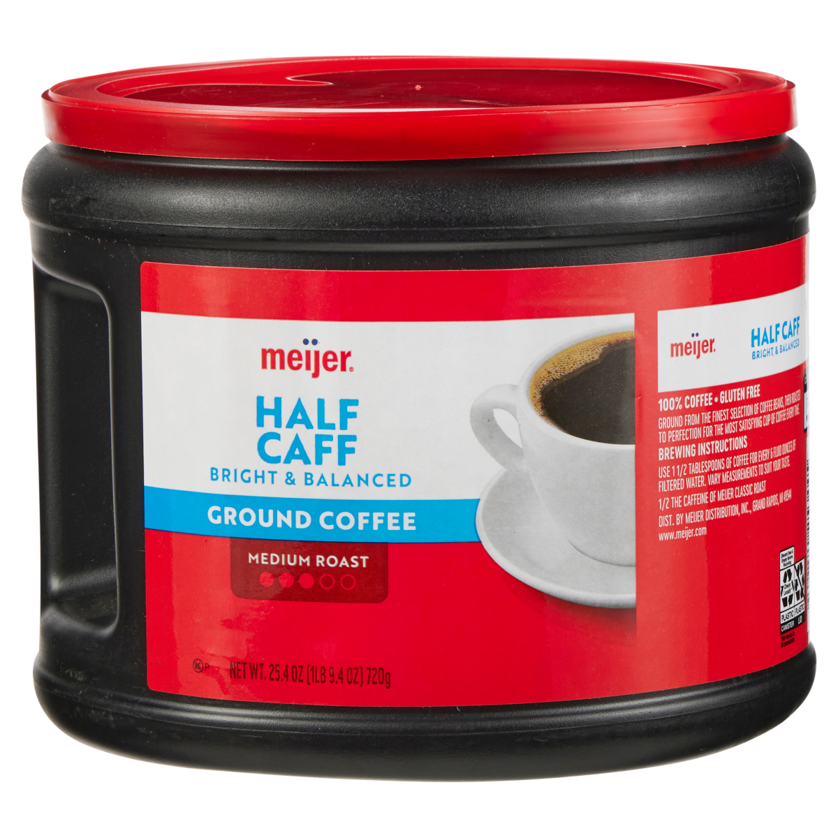 slide 1 of 2, Meijer Classic Roast Half Caffeine Ground Coffee - 25.4 oz, 25.4 oz