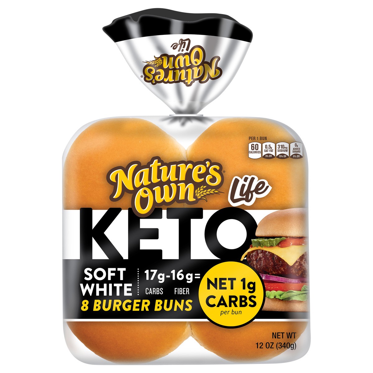 slide 1 of 13, Nature's Own Keto Soft White Burger Buns, 8 Count, 8 ct