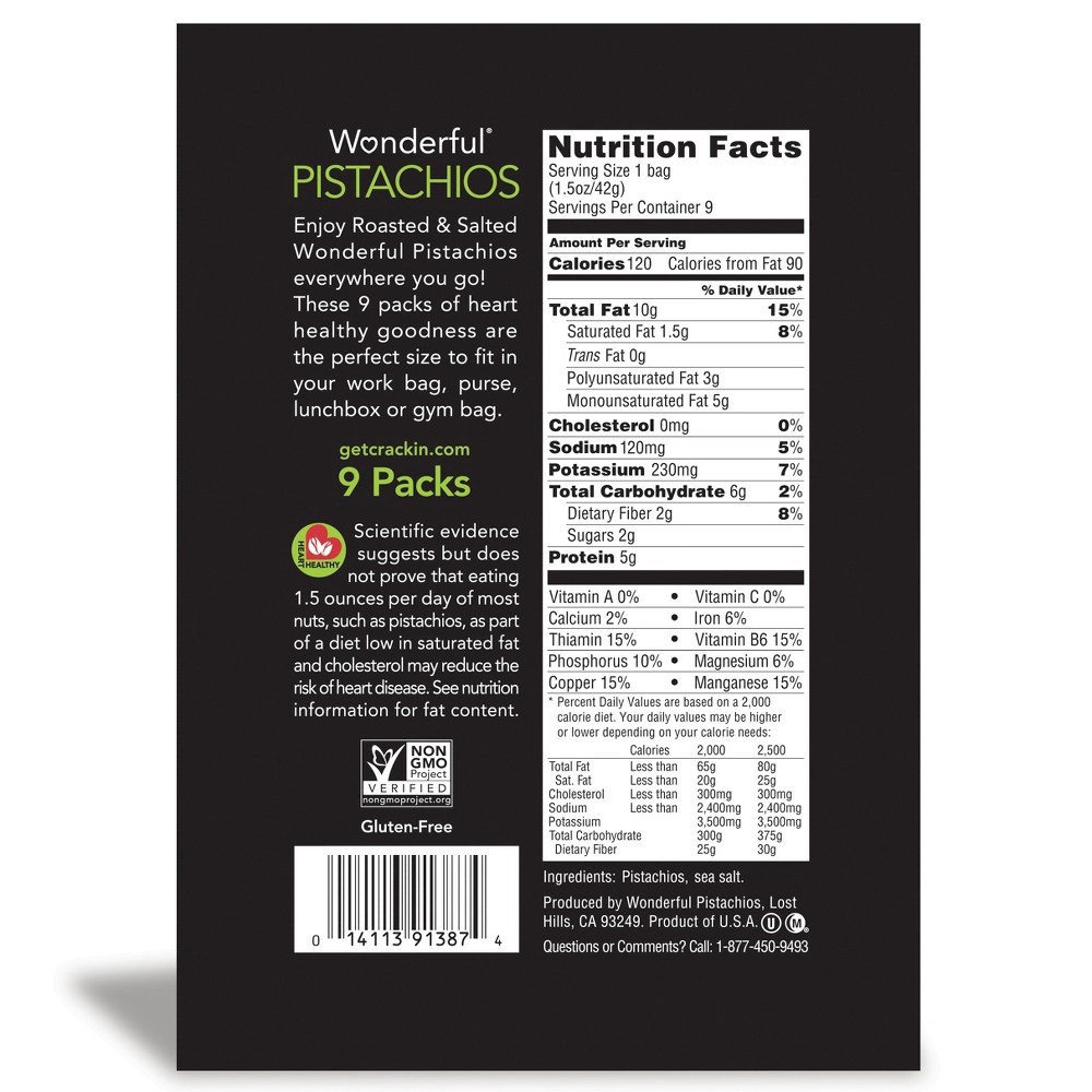 slide 3 of 4, Wonderful Pistachios, In Shell Roasted & Salted Nuts, 1.5 Ounce Bags (Pack of 9), 225 gram