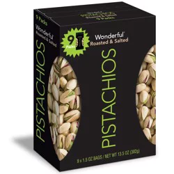 Wonderful Pistachios, In Shell Roasted & Salted Nuts, 1.5 Ounce Bags (Pack of 9)