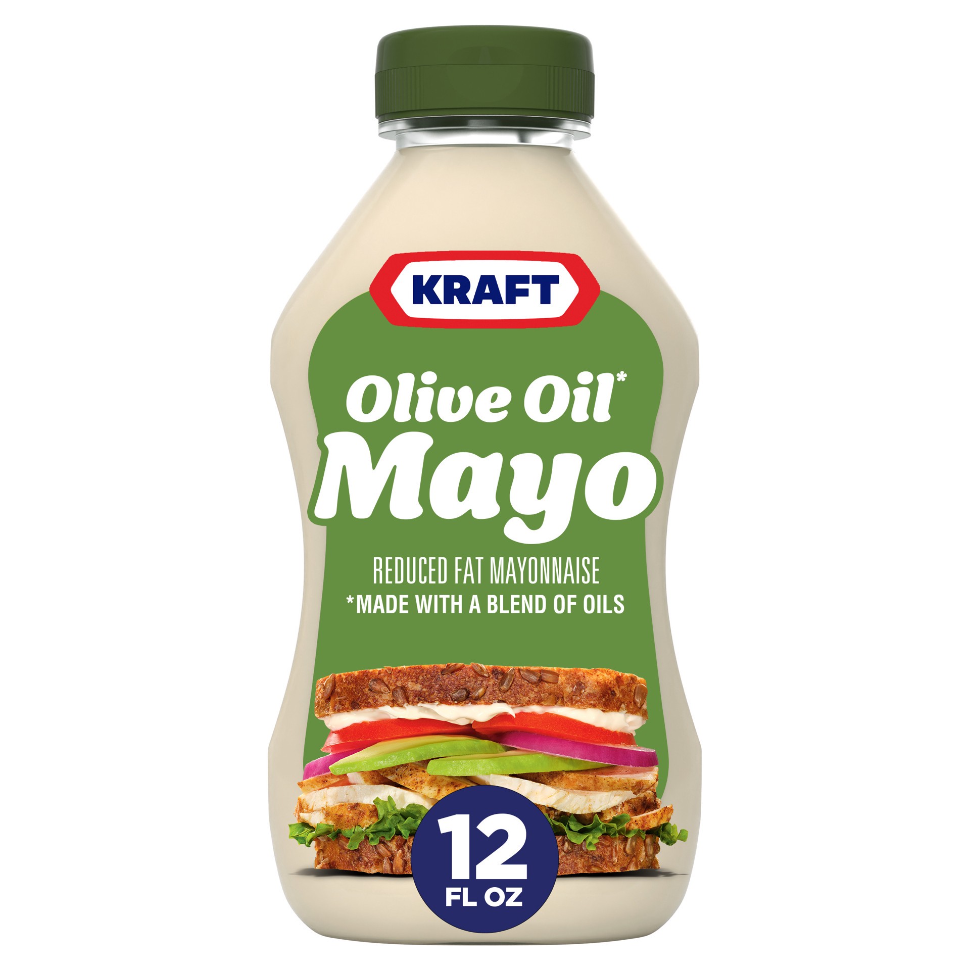 slide 1 of 5, Kraft Mayo with Olive Oil Reduced Fat Mayonnaise, 12 fl oz Bottle, 12 fl oz