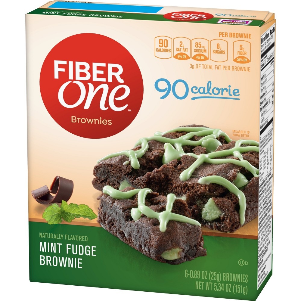slide 3 of 3, Fiber One Brownies, 70 Calorie Bar, 5 Net Carbs, Snacks, Mint Fudge, 6 ct; 0.89 oz