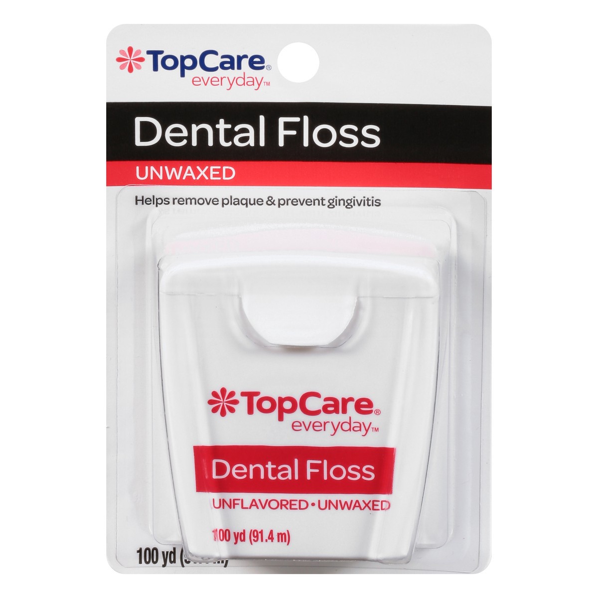 slide 1 of 9, TopCare Everyday Unflavored Unwaxed Dental Floss 1 ea, 100 yd