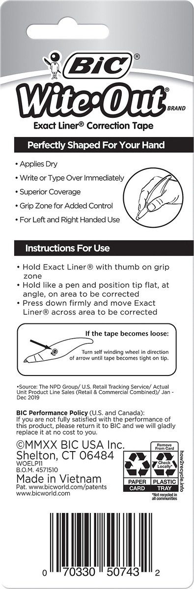 slide 2 of 3, Bic Wite Out Correction Tape Exact Liner, 1 ct