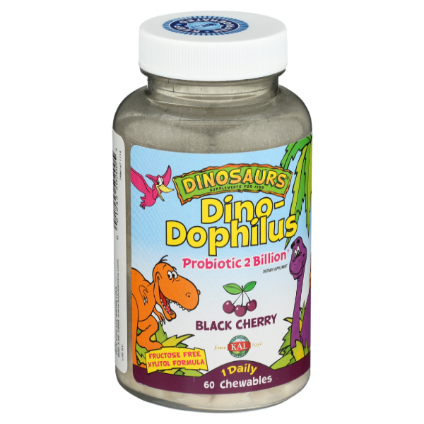 slide 1 of 1, KAL Children's Dinodophilus Probiotic Black Cherry Flavor Chewable Tablets, 60 ct
