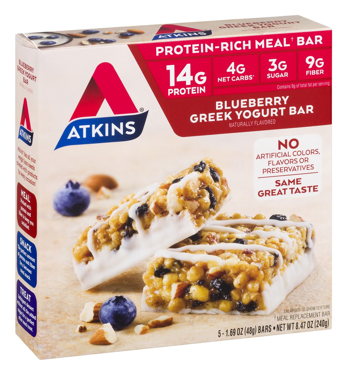 slide 3 of 9, Atkins Blueberry Greek Yogurt Meal Bars, 5 ct; 1.7 oz