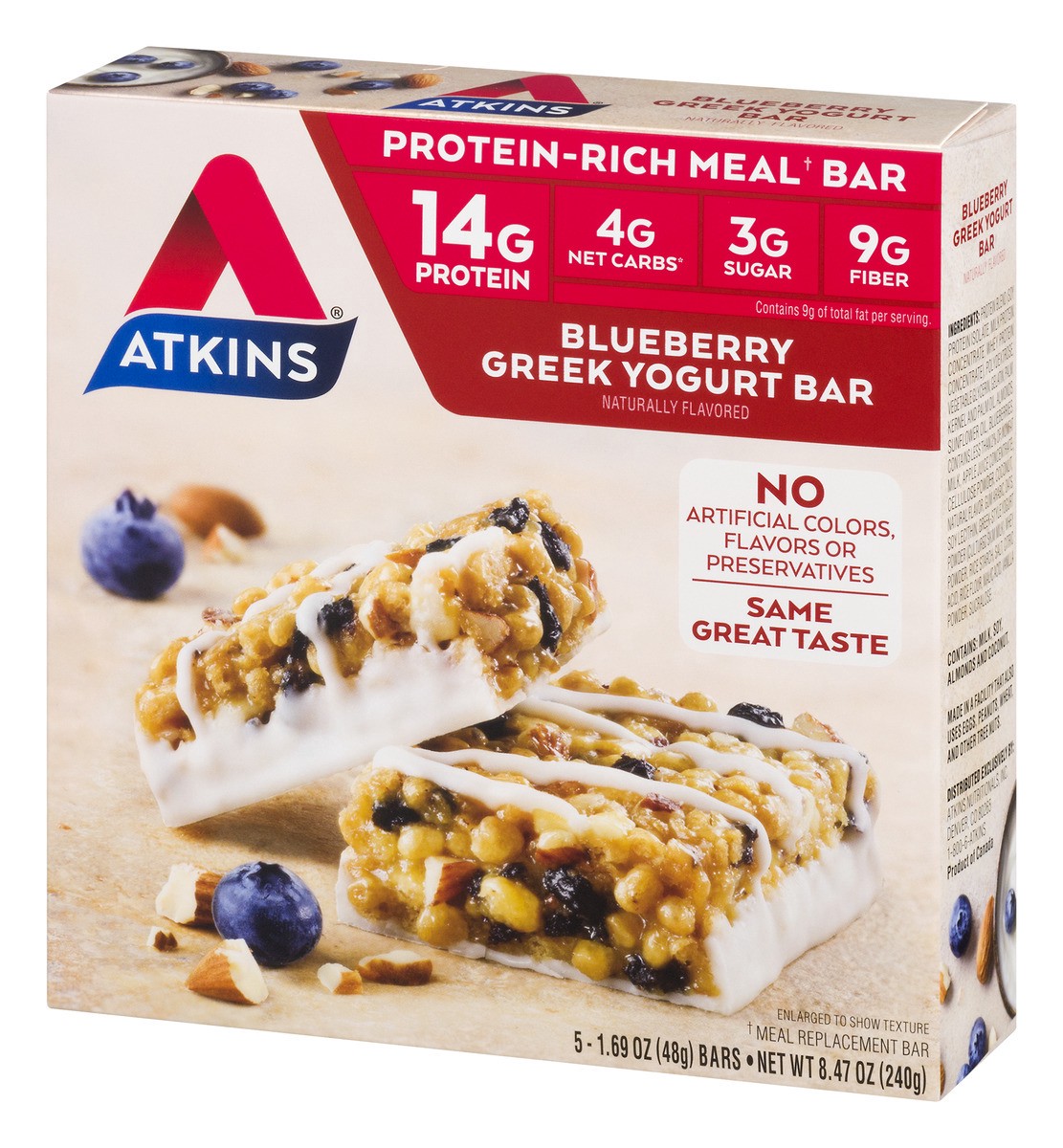 slide 9 of 9, Atkins Blueberry Greek Yogurt Meal Bars, 5 ct; 1.7 oz