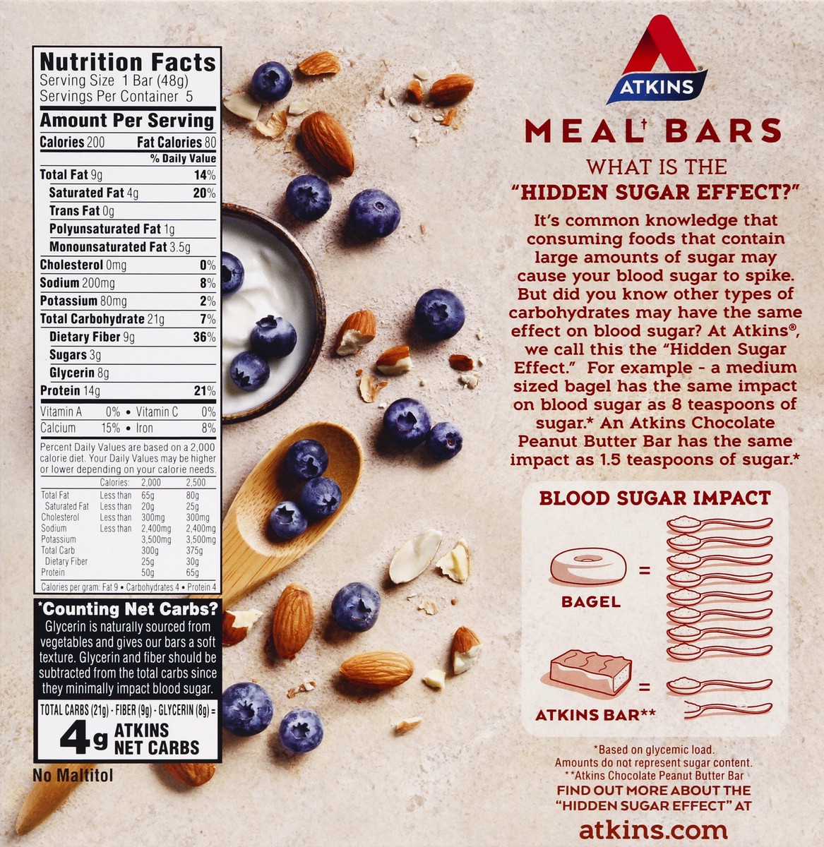 slide 5 of 9, Atkins Blueberry Greek Yogurt Meal Bars, 5 ct; 1.7 oz