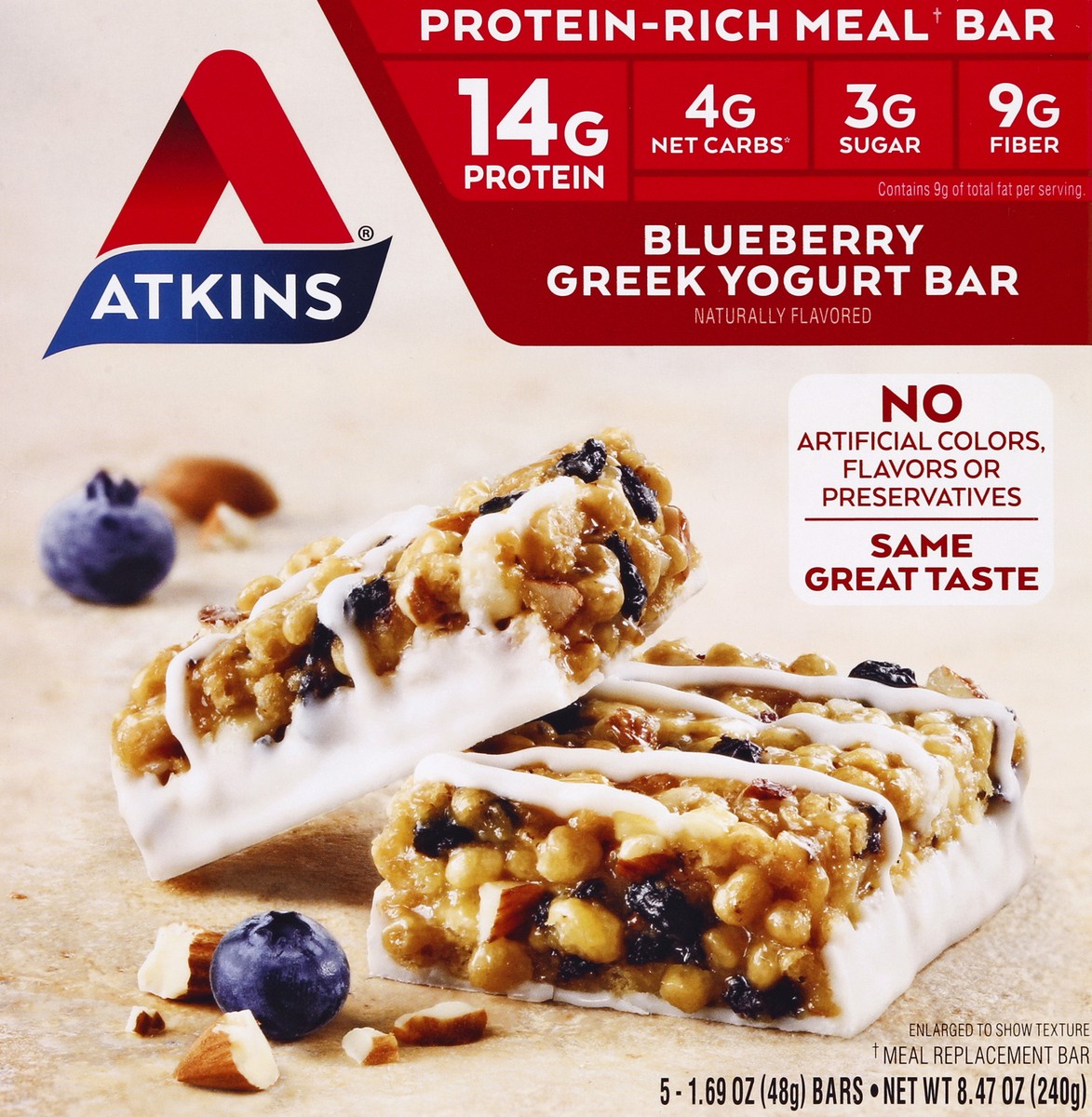 slide 7 of 9, Atkins Blueberry Greek Yogurt Meal Bars, 5 ct; 1.7 oz