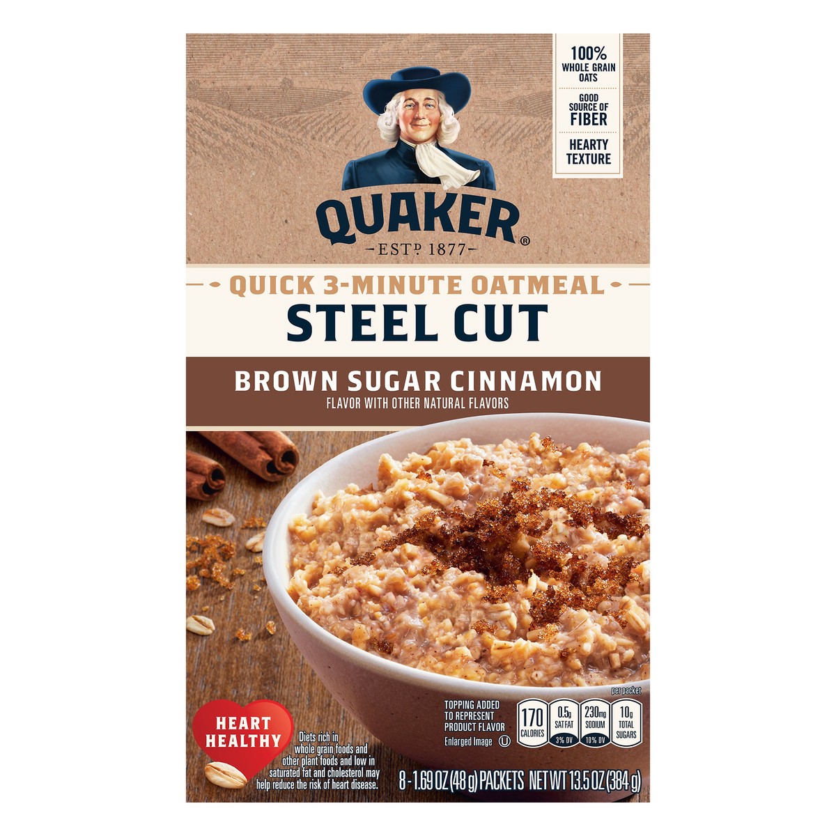 slide 1 of 6, Quaker Quick 3-Minute Steel Cut Brown Sugar Cinnamon Oatmeal 8 ea, 8 ct; 1.69 oz