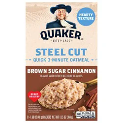 Quaker Steel Cut Quick 3 Minute Oatmeal Brown Sugar Cinnamon 1.69 Oz, 8 Count