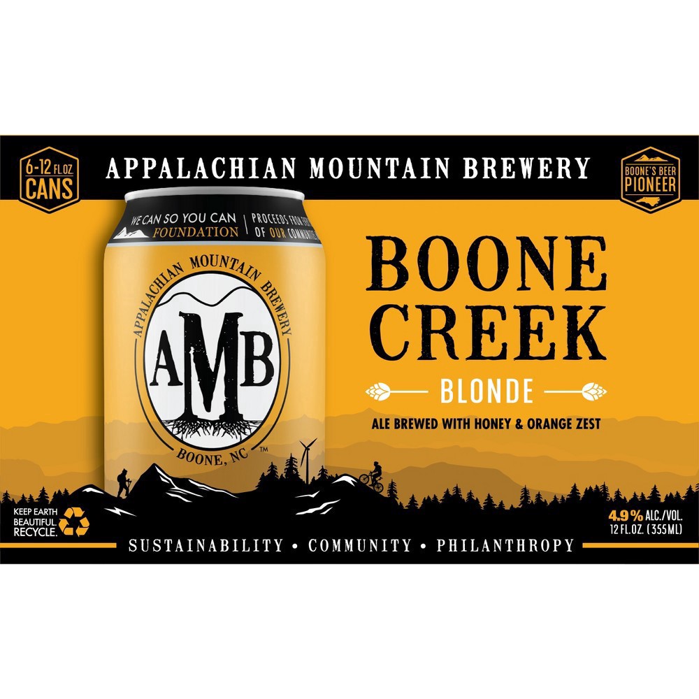 slide 2 of 3, Appalachian Mountain Brewery Blonde Boone Creek Beer 6 - 12 fl oz Cans, 6 ct; 12 oz