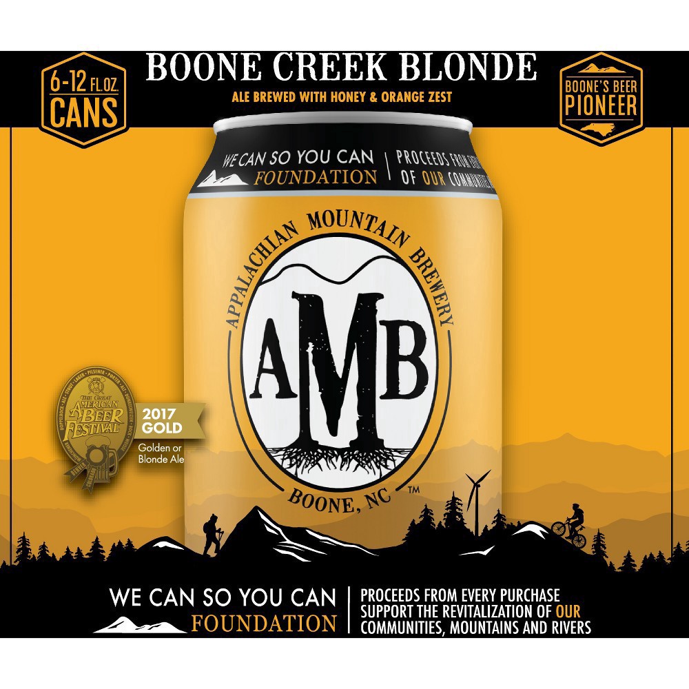 slide 3 of 3, Appalachian Mountain Brewery Blonde Boone Creek Beer 6 - 12 fl oz Cans, 6 ct; 12 oz