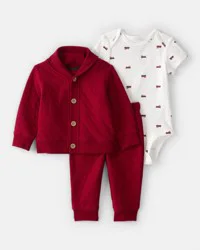 Carter's Baby Boy 3-Piece Quilted Cardigan Outfit Set - Red Red 3M