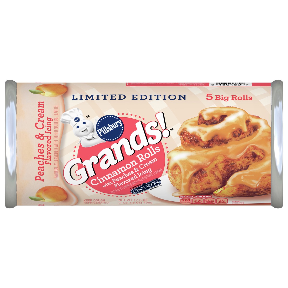 slide 10 of 14, Grands! Cinnamon Rolls With Peaches & Cream Flavored Icing, 5 ct., 17.5 oz., 5 ct