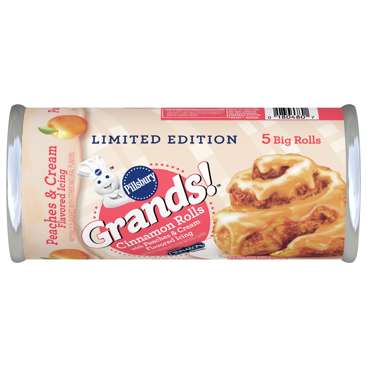 slide 1 of 14, Grands! Cinnamon Rolls With Peaches & Cream Flavored Icing, 5 ct., 17.5 oz., 5 ct