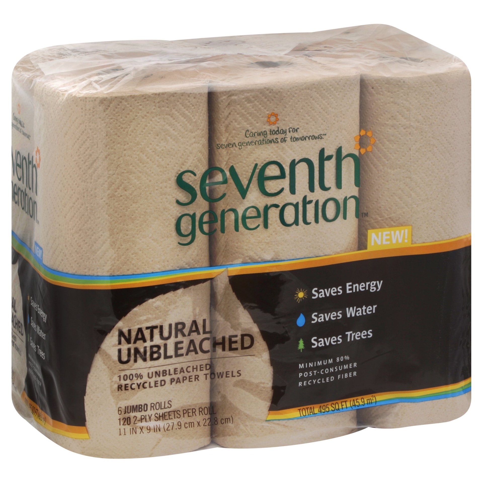 Seventh Generation Paper Towels, Jumbo Rolls, Unbleached, 2-Ply - 6 rolls