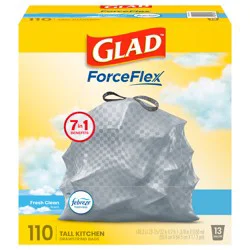 Glad Force Flex Drawstring Fresh Clean Odor Shield 13 Gallon 110ct
