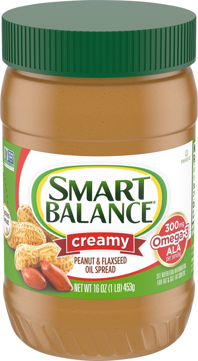 slide 1 of 5, Smart Balance Creamy Peanut & Flaxseed Oil Spread, Peanut Butter Alternative, 16 OZ, 16 oz