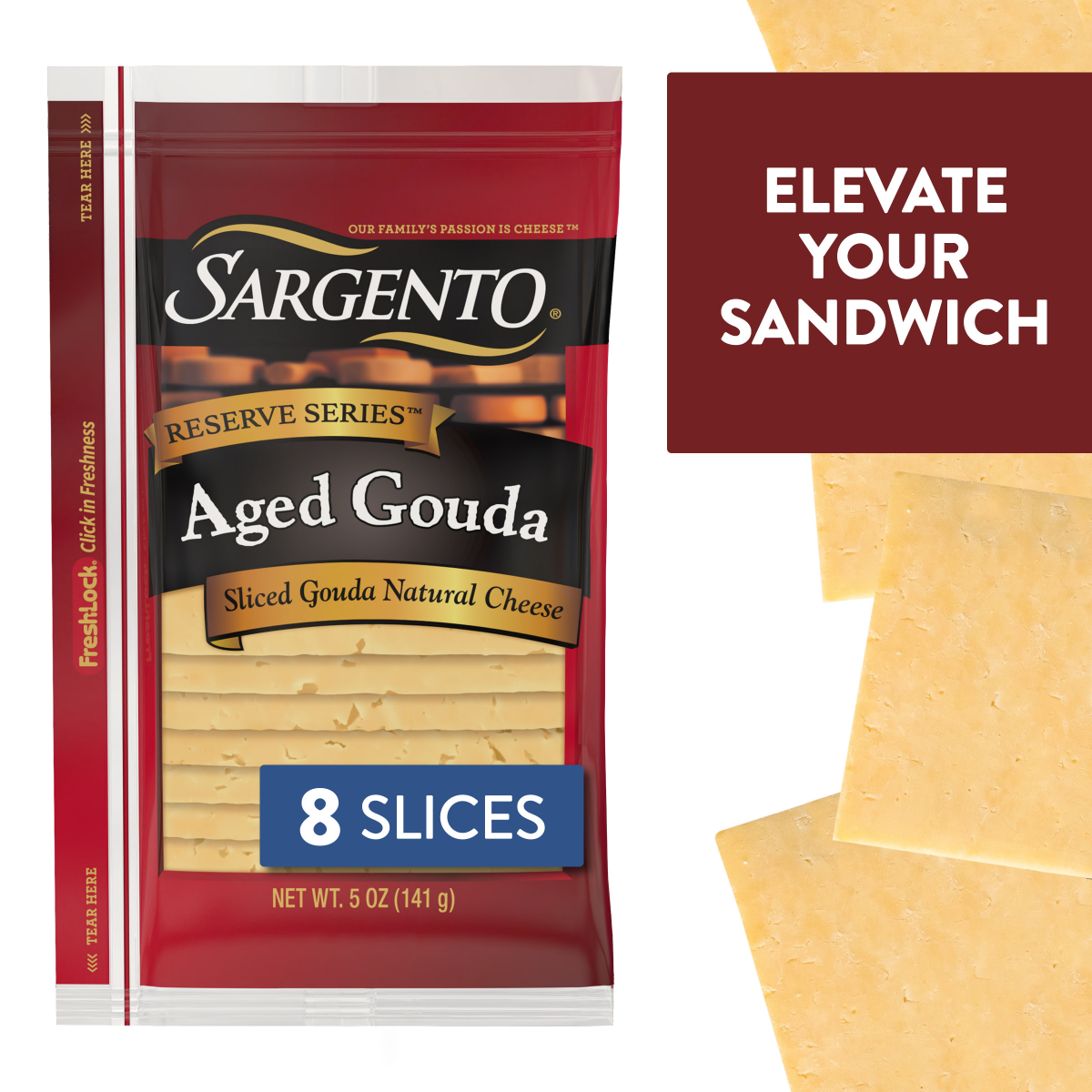 slide 1 of 8, Sargento Reserve Series™ Sliced Aged Gouda Natural Cheese, 8 Slices, 5 oz