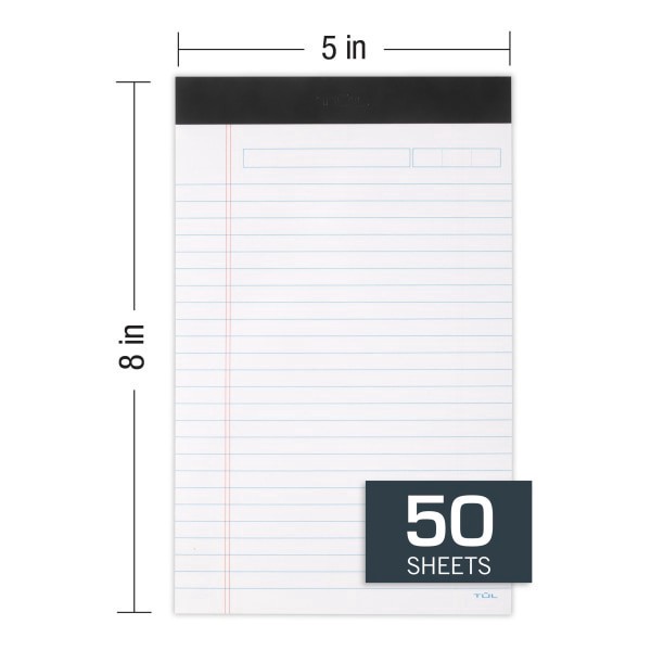 slide 6 of 7, Tul Writing Pads, Junior Size, Narrow Rule, 50 Sheets Per Pad, White, Pack Of 6 Pads, 6 ct