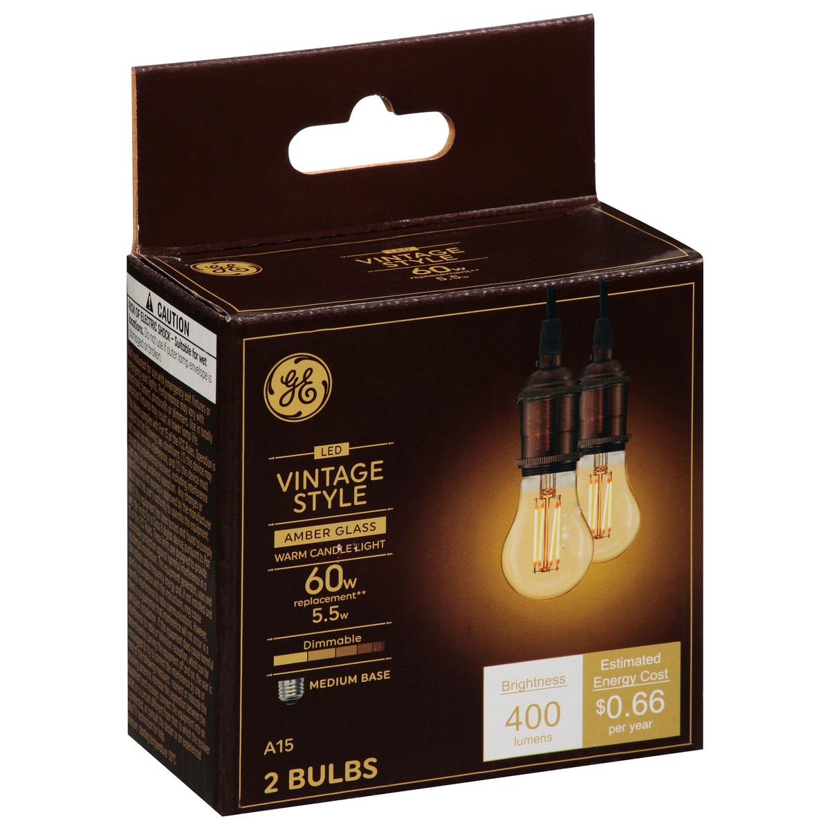 slide 3 of 12, GE Vintage Style 60 Watts Warm Candle Light Amber Glass LED Light Bulbs 2 ea, 2 ct