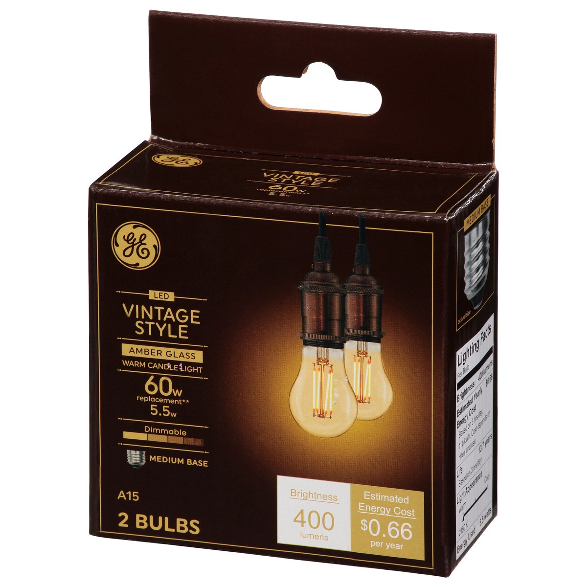 slide 2 of 12, GE Vintage Style 60 Watts Warm Candle Light Amber Glass LED Light Bulbs 2 ea, 2 ct