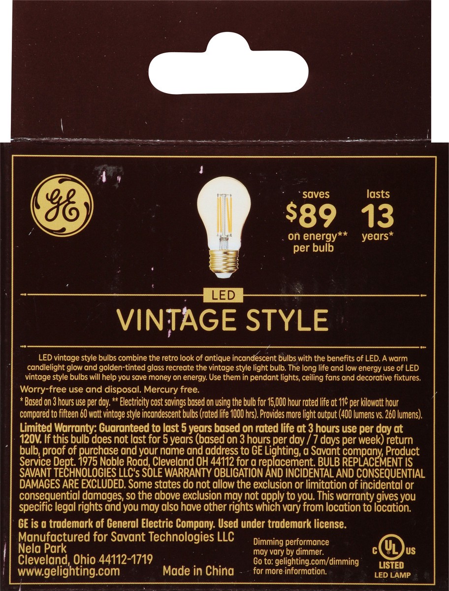 slide 4 of 12, GE Vintage Style 60 Watts Warm Candle Light Amber Glass LED Light Bulbs 2 ea, 2 ct