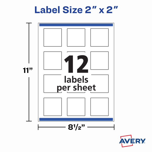 slide 5 of 7, Avery Printable Square Labels, 22565, 2&Rdquo;W X 2&Rdquo;D, Glossy White, Pack Of 120 Labels, 120 ct