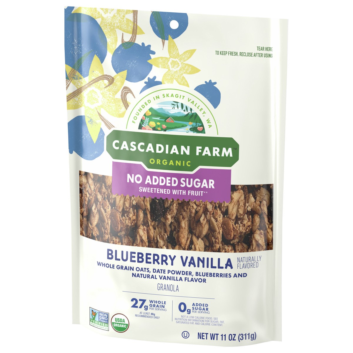 slide 8 of 9, Cascadian Farm Organic Granola with No Added Sugar, Blueberry Vanilla Cereal, Resealable Pouch, 11 oz., 11 oz