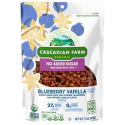 Cascadian Farm Organic Granola, No Added Sugar, Blueberry Vanilla Cereal, Resealable Pouch, 11 oz
