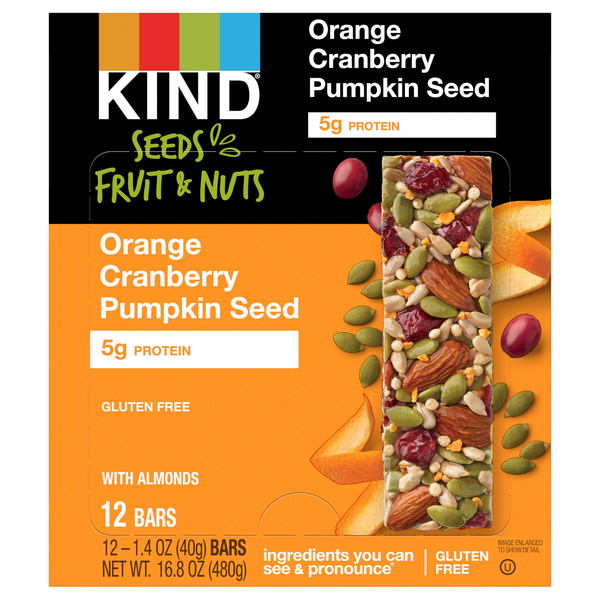 slide 1 of 1, KIND Gluten Free Orange Cranberry Pumpkin Seed Snack Bars - 12 ct, 12 ct; 16.8 oz
